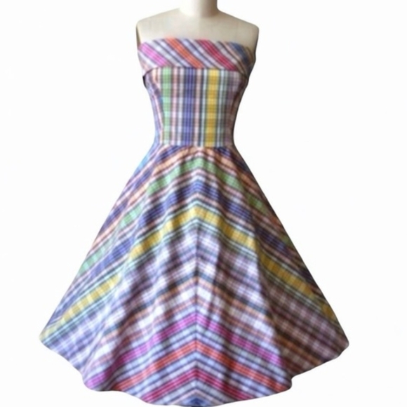 Ralph Lauren Plaid Strapless Lined Dress Back Zip With Bow Size 8 NWT - Picture 1 of 5